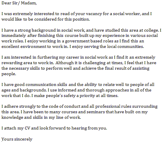 social worker cover letter example
