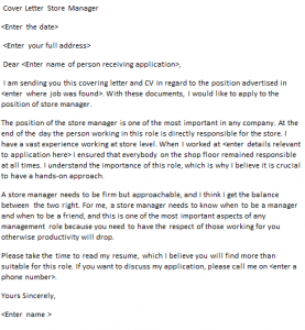 example of an application letter for store manager