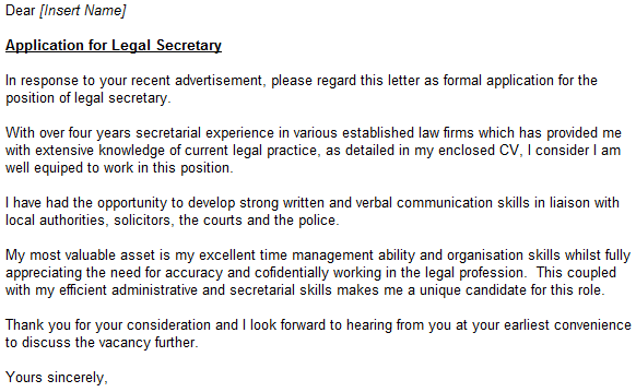 cover letter for a legal secretary position