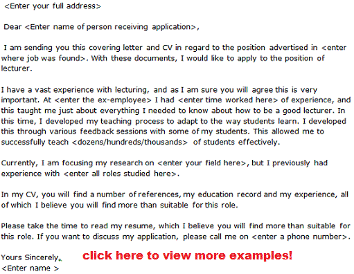 application letter for a college lecturer