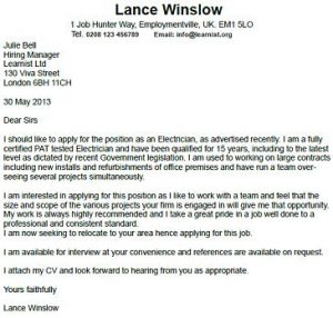 cover letter for electricians uk