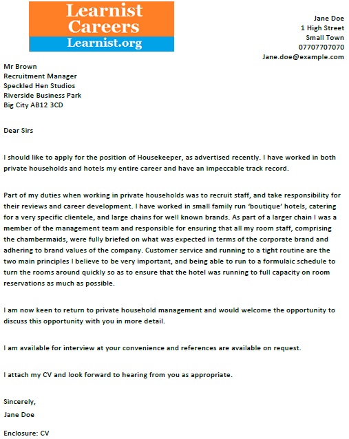 cover letter for housekeeping aide