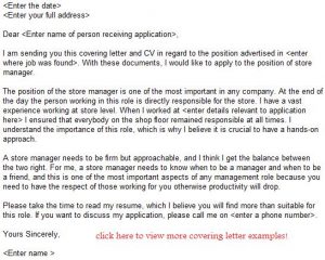 example of application letter for a store manager