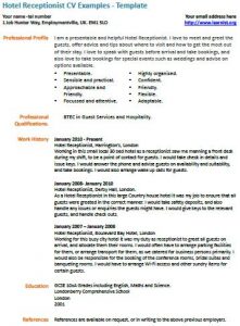 Hotel Receptionist CV Example - Learnist.org