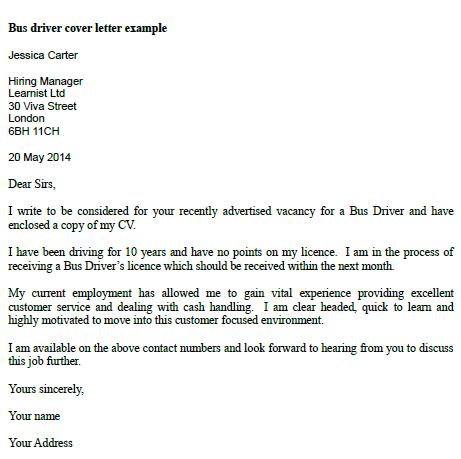 sample cover letter for bus driving job