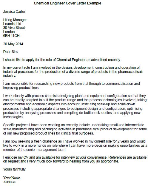 chemical engineer cover letter