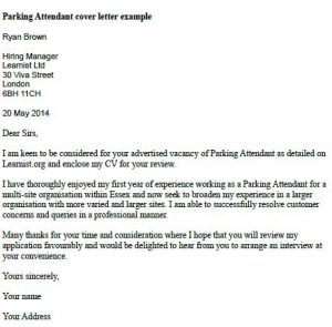 Parking Attendant Cover Letter Example - Learnist.org