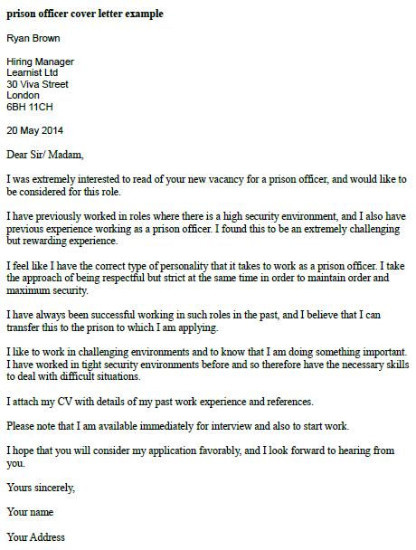 general cover letter for correctional officer