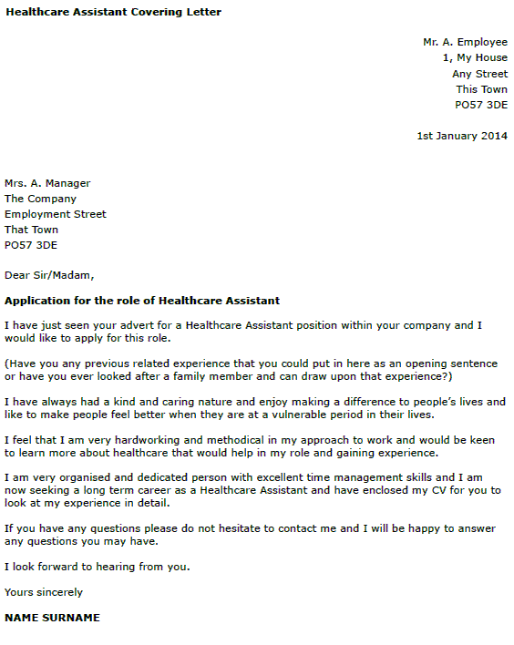 sample of care assistant application letter