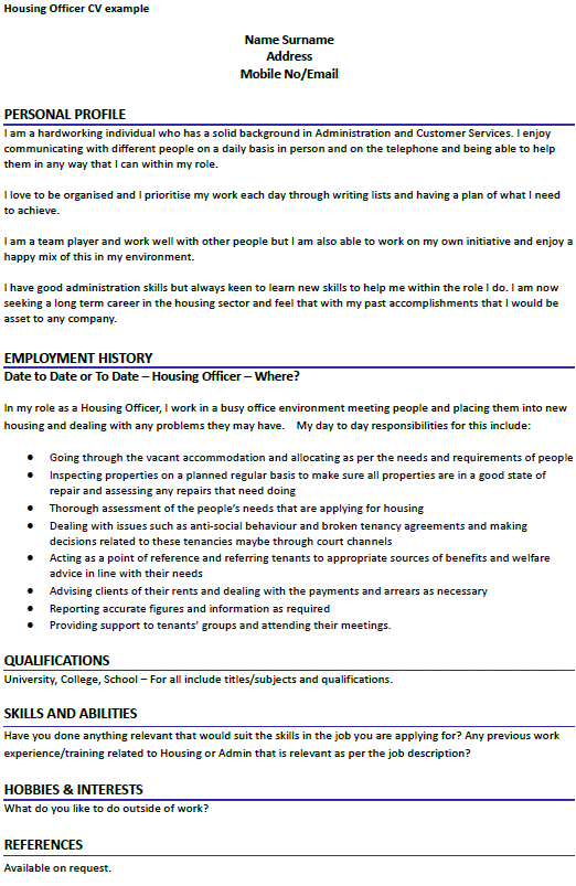 personal statement for housing officer job