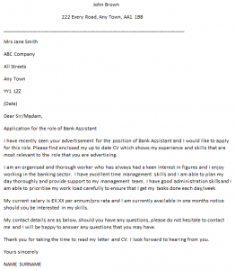 job application letter for bank junior assistant