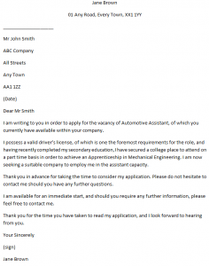 Automotive Assistant Cover Letter Example - Learnist.org