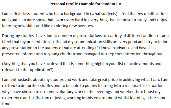 CV Personal Profile Example For Student Learnist