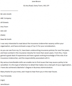 Insurance Underwriter Cover Letter Example and Job Description ...