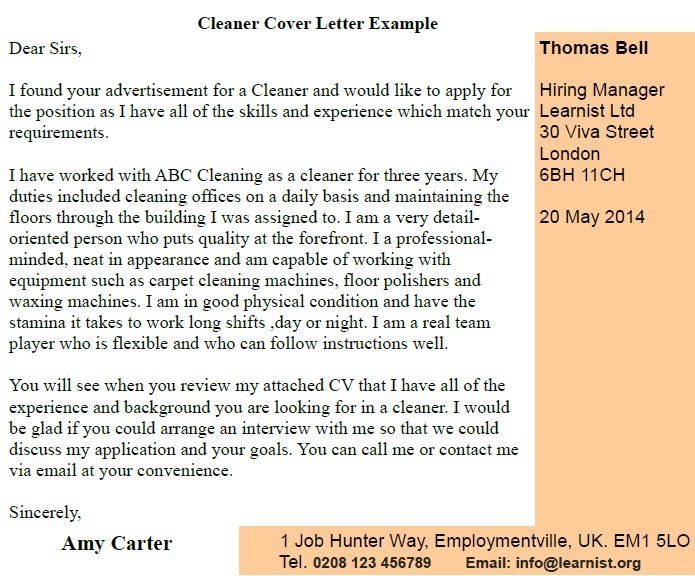 how to write an application letter for a cleaning job