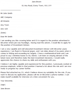 investment advisor cover letter