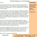 warehouse manager cover letter